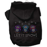 Christmas Pet Dog & Cat Hoodie Rhinestone,  Let It Snow Penguins  Black SM (3-6 lbs.)