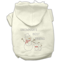 Christmas Pet, Dog & Cat Hoodie Rhinestone,  Snowman's Best Friend  Cream XL (14-20 lbs.)