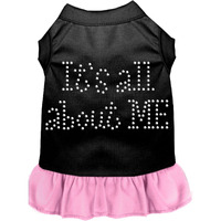 Pet Dog & Cat Dress Rhinestone,  It's All About Me  Black W/Light Pink 3XL (25-35 lbs.)