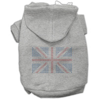 Pet, Dog & Cat Hoodie Rhinestone,  British Flag  Gray SM (3-6 lbs.)