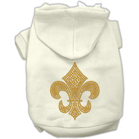 Pet, Dog & Cat Hoodie Rhinestone,  Gold Fleur De Lis  Cream MD (6-10 lbs.)