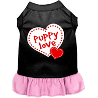 Pet Dog & Cat Dress Screen Printed,  Puppy Love  Black W/Light Pink 3XL (25-35 lbs.)