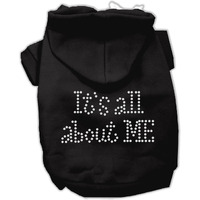 Pet Dog & Cat Hoodie Rhinestone,  It's All About Me  Black MD (6-10 lbs.)