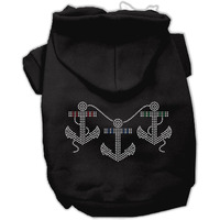 Pet Dog & Cat Hoodie Rhinestone,  Anchors  Black XS (0-3 lbs.)