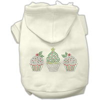 Christmas Pet, Dog & Cat Hoodie Rhinestone,  Christmas Cupcake Trio  Cream XL (14-20 lbs.)