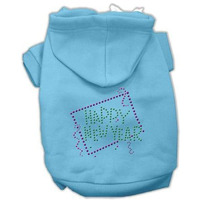 Pet, Dog & Cat Hoodie Rhinestone,  Happy New Year  Baby Blue SM (3-6 lbs.)