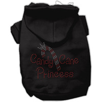 Christmas Pet Dog & Cat Hoodie Rhinestone,  Candy Cane Princess  Black MD (6-10 lbs.)