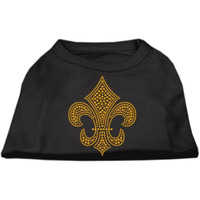 Pet Dog & Cat Shirt Rhinestone,  Gold Fleur De Lis  Black 2XL (20-25 lbs.)