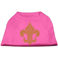 Pet Dog & Cat Shirt Rhinestone,  Gold Fleur De Lis  Bright Pink 2XL (20-25 lbs.)