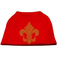 Pet Dog & Cat Shirt Rhinestone,  Gold Fleur De Lis  Red 2XL (20-25 lbs.)