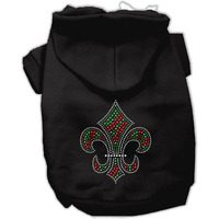 Christmas Pet Dog & Cat Hoodie Rhinestone,  Holiday Fleur De Lis  Black 2XL (20-25 lbs.)