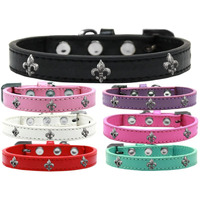 Dog, Puppy & Pet Widget Fashion Collar,  Silver Fleur De Lis  Black 12