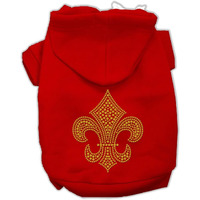 Pet, Dog & Cat Hoodie Rhinestone,  Gold Fleur De Lis  Red 2XL (20-25 lbs.)