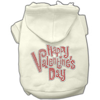 Pet, Dog & Cat Hoodie Rhinestone,  Happy Valentine's Day  Cream XS (0-3 lbs.)