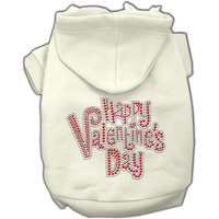 Pet, Dog & Cat Hoodie Rhinestone,  Happy Valentine's Day  Cream LG (10-14 lbs.)