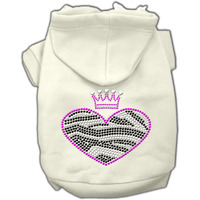 Pet, Dog & Cat Hoodie Rhinestone,  Zebra Heart  Cream SM (3-6 lbs.)