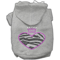 Pet, Dog & Cat Hoodie Rhinestone,  Zebra Heart  Gray MD (6-10 lbs.)