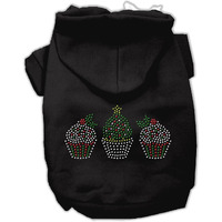 Christmas Pet, Dog & Cat Hoodie Rhinestone,  Christmas Cupcake Trio  Black 3XL (25-35 lbs.)