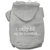 Pet Dog & Cat Hoodie Screen Printed,  I Really Did Eat The Homework  Gray LG (10-14 lbs.)