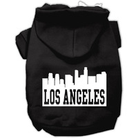 Pet Dog & Cat Hoodie Screen Printed,  Los Angeles Skyline  Black SM (3-6 lbs.)