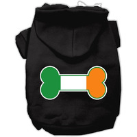 Pet Dog & Cat Hoodie Screen Printed,  Bone Shaped Ireland Flag  Black MD (6-10 lbs.)