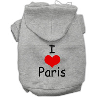 Pet, Dog & Cat Hoodie Screen Printed,  I Love Paris  Gray 3XL (25-35 lbs.)