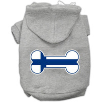 Pet, Dog & Cat Hoodie Screen Printed,  Bone Shaped Finland Flag  Gray 3XL (25-35 lbs.)