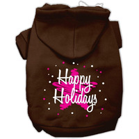 Christmas Pet Dog & Cat Hoodie Screen Printed,  Scribble Happy Holidays  Brown MD (6-10 lbs.)