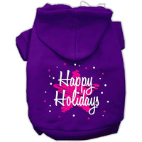 Christmas Pet Dog & Cat Hoodie Screen Printed,  Scribble Happy Holidays  Purple SM (3-6 lbs.)