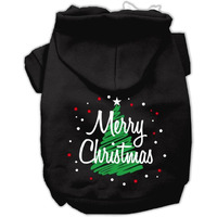 Christmas Pet, Dog & Cat Hoodie Screen Printed,  Scribble Merry Christmas  Black LG (10-14 lbs.)