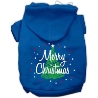 Christmas Pet, Dog & Cat Hoodie Screen Printed,  Scribble Merry Christmas  Blue SM (3-6 lbs.)