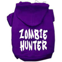 Halloween Pet, Dog & Cat Hoodie Screen Printed,  Zombie Hunter  Purple XL (14-20 lbs.)