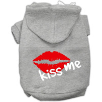 Pet Dog & Cat Hoodie Screen Printed,  Kiss Me  Gray MD (6-10 lbs.)