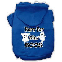 Halloween Pet, Dog & Cat Hoodie Screen Printed,  Here For The Boos  Blue LG (10-14 lbs.)