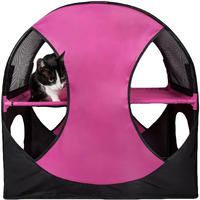 Pet Life Collapsible Soft Folding Pet Cat House, Pink/Black