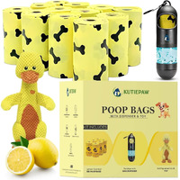 Kutiepaw Dog Poop Bag Kit - 180 Biodegradable Lemon Scented Poop Bags for Dogs, Duck Plush Toy & Dispenser with Sanitizer - Leak Proof Extra Thick Compostable Dog Waste Bags for Eco-Friendly Walks