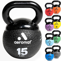 Aeromat Elite Mini Kettlebell Medicine Ball - 15 lb Kettlebell Weight Balls for Exercise, 6  dia Weighted Exercise Ball, Strength Training Kettlebells, Kettlebell Workout Squat Weights, Color-Coded