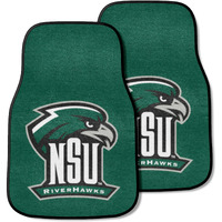 FANMATS 13664 Northeastern State Riverhawks Front 2-Piece Team Logo Carpet Car Mat Set, Front Row Automotive Floor Mats, Non-Slip Backing, Team Colors