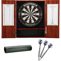 Viper Metropolitan Cinnamon Steel Tip Dartboard Cabinet, Viper Razorback Sisal Dartboard, Viper Underground Raven Steel Tip Darts 25 Grams, and Viper Vinyl Dart Mat