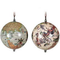 The Earth and The Heavens Celestial Decor Globe Ornament Set of 2 by Authentic Models - World Globe Christmas Decorations - Hand Applied Mercator Charts - Perfect World Christmas Ornaments