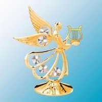 24K Gold Plated Angel W/ Lyre Free Standing - Clear - Swarovski Crystal