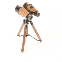 Old Modern Handicrafts Wood/Brass Binoculars On Stand - 6X Magnifying Power - A for History Buffs & Collectors - 8.0L x 8.0W x 11.0H Inches