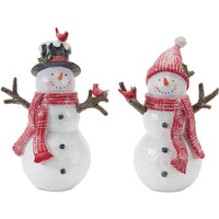 Melrose International Snowman with Cardinal Birds Figurine (Set of 2)