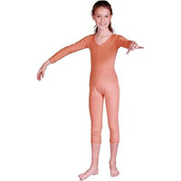 212 Main Girls Velvet Unitard, Peach - Large 10-12