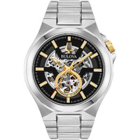 Bulova Men's Classic Maquina Stainless Steel 3-Hand Automatic Watch, Skeleton Dial with Gold Tone Accents Style: 98A224