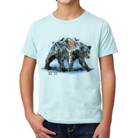 Del Sol Color Changing Youth Boys Premium Crew Tee, Bear Scene, Blue, Size YM