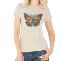 Del Sol Color Changing Women's Boyfriend Tee - Butterfly Floral, Natural, Size L