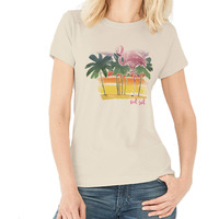 Del Sol Color Changing Women's Boyfriend Tee, Watercolor Flamingo, Size M