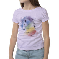 Del Sol Color Changing Youth Girls Crew Tee, Watercolor Unicorn, Lilac, Size YXS