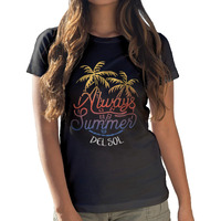 Del Sol Color Changing Women's Crew Tee - Always Palms, Black, Size XL